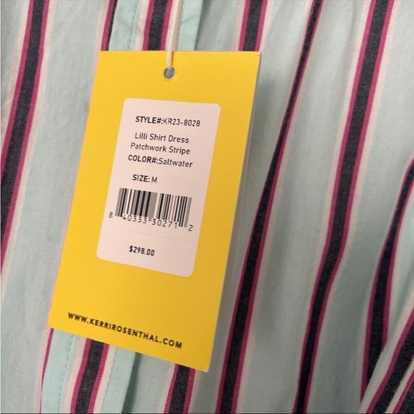 Kerri Rosenthal - Lilli Shirt Dress in Patchwork Stripe Saltwater Size Medium - Picture 5 of 10